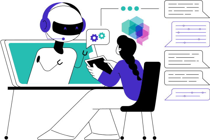 AI assistant collaborating with a person at a workstation